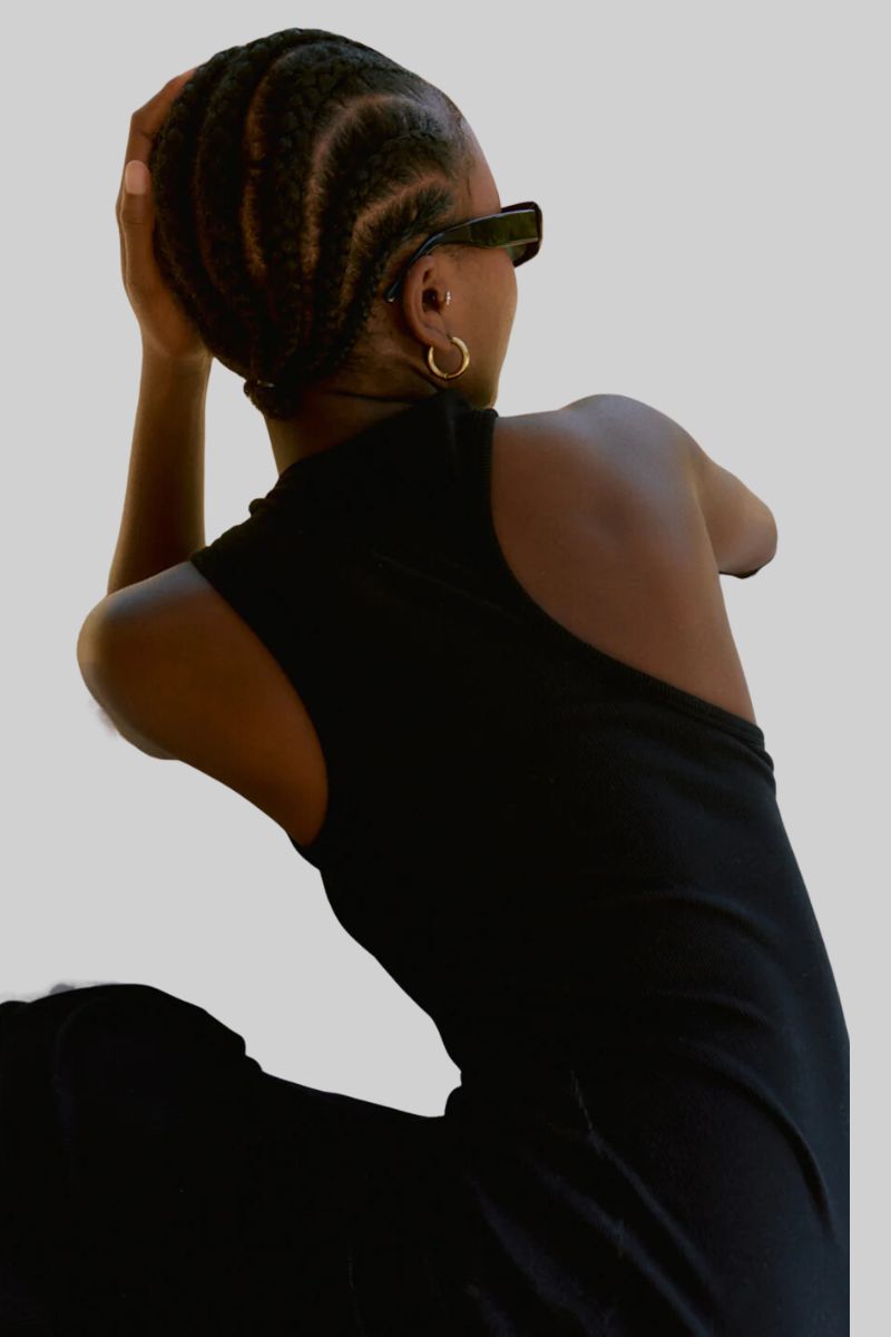 Ribbed Aysemmetric Back Midi Dress