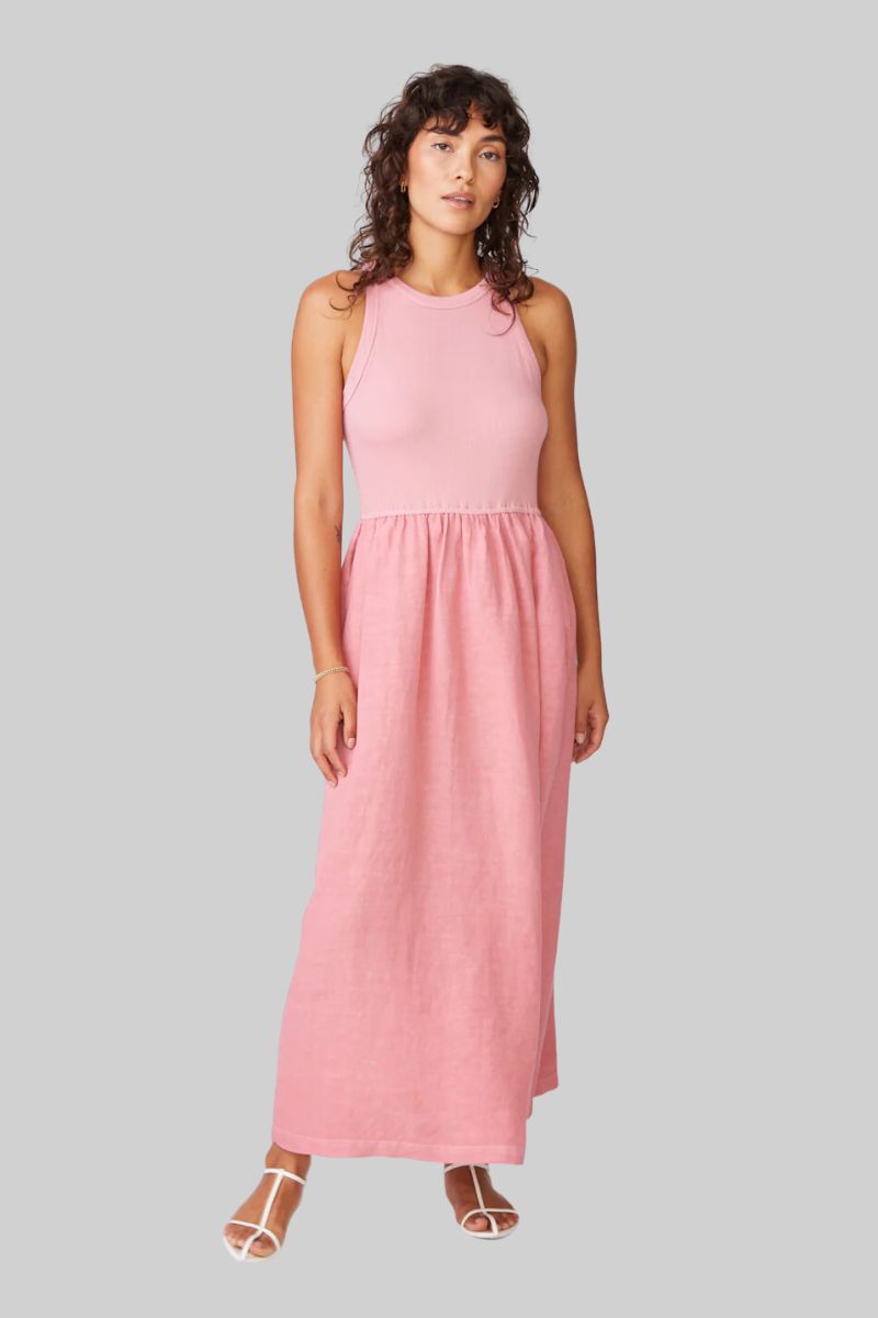 Linen Mixed Media High Neck Dress