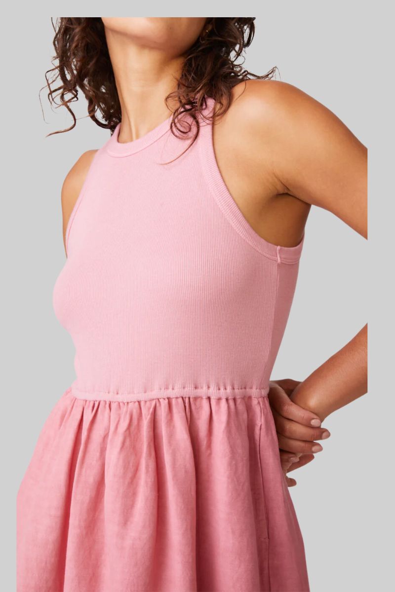 Linen Mixed Media High Neck Dress