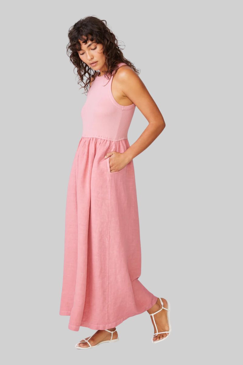 Linen Mixed Media High Neck Dress