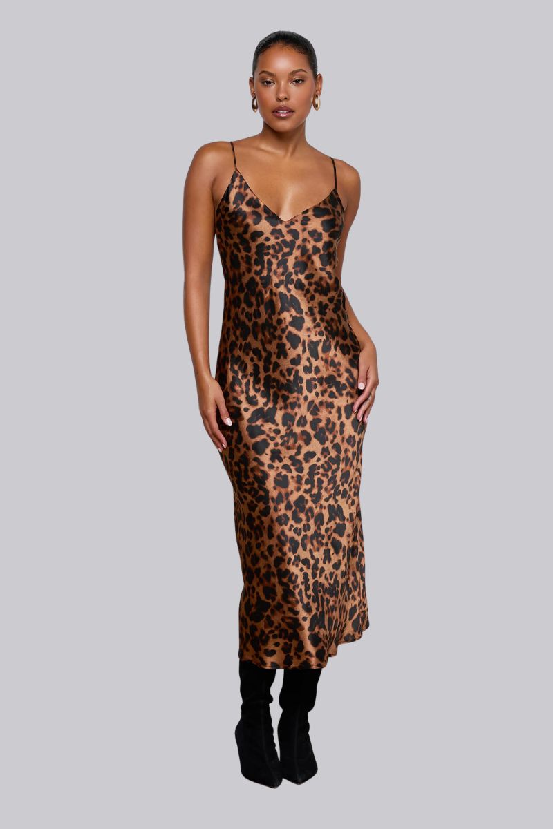 L'AGENCE Seridie Silk Slip Dress In Brown Multi Amur Leopard L'AGENCE Seridie Silk Slip Dress In Brown Multi Amur Leopard