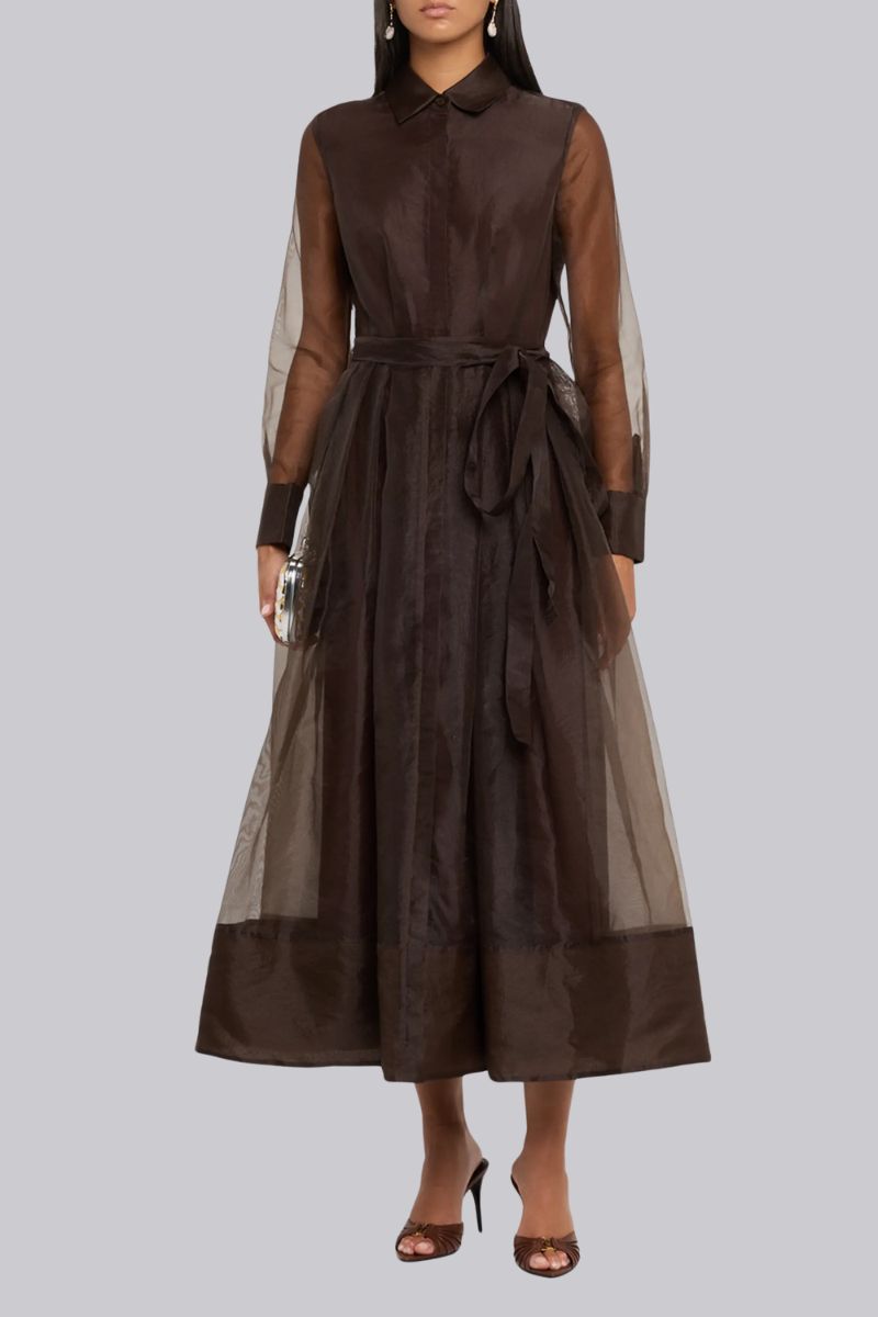 midi sheer dress Simkhai Montgomery Sheer Pleated Midi Shirt Dress