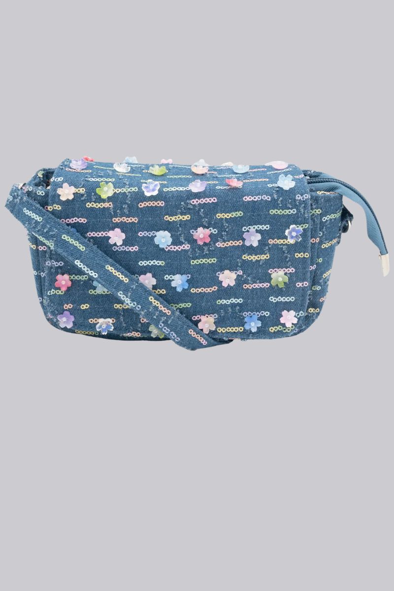 Denim Sequin Flower Bag