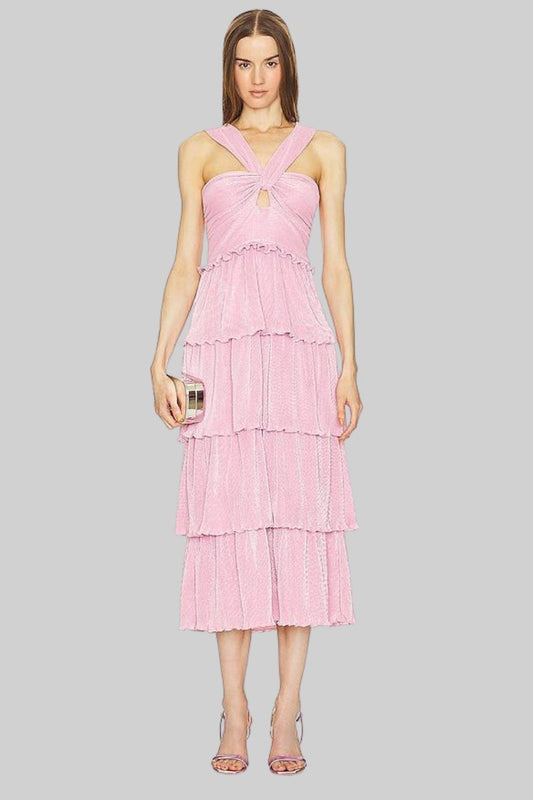 Esperanza Pink Pleat Midi Dress