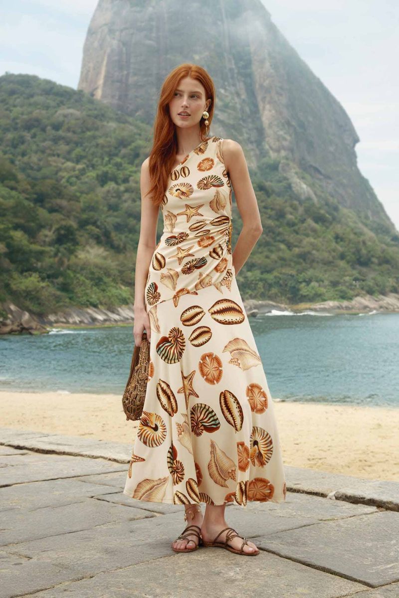 Sand Marine Shells One Shoulder Dress