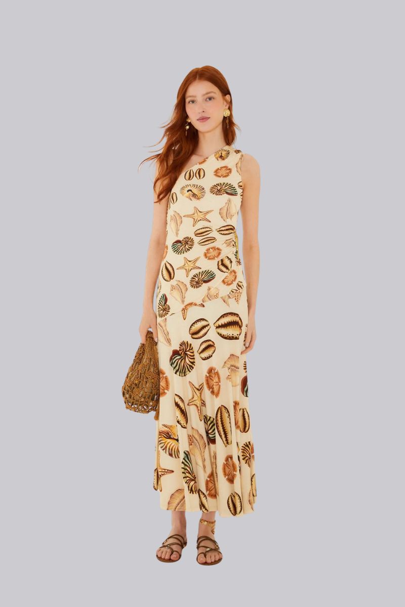Sand Marine Shells One Shoulder Dress